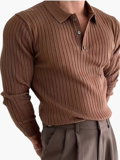Herren Strickpolo mit Rippenstruktur – Modernes Freizeitshirt für Herbst und Winter