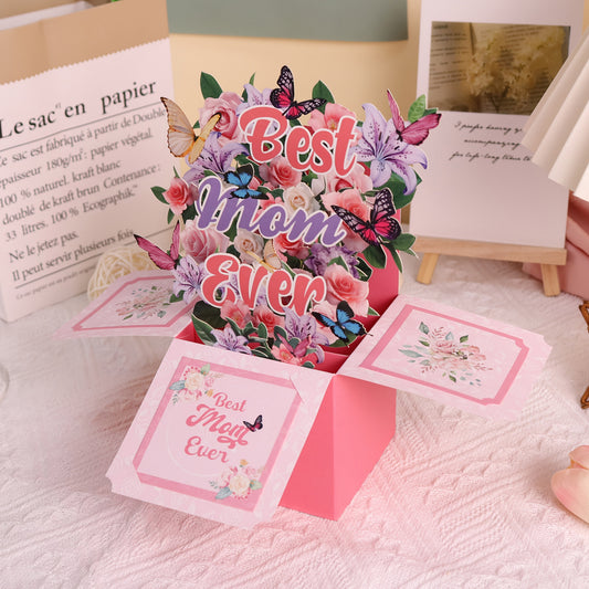 Pop-Up 3D Muttertagskarte – Best Mom Ever – Florale Tischdeko Geschenkidee für Frauen