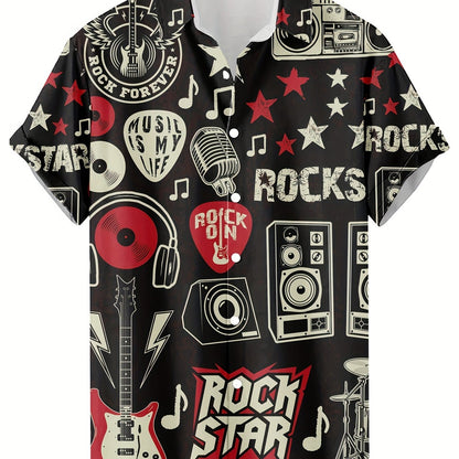 Herren Rockmusik Festival Hemd mit Grafikdruck – Rock Star Stil Kurzarm Freizeithemd