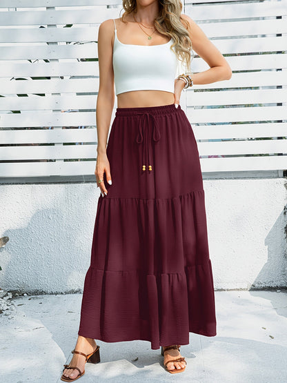 Damen Boho Maxirock mit Stufen und Kordelzug – Sommer, Freizeit, Elegant
