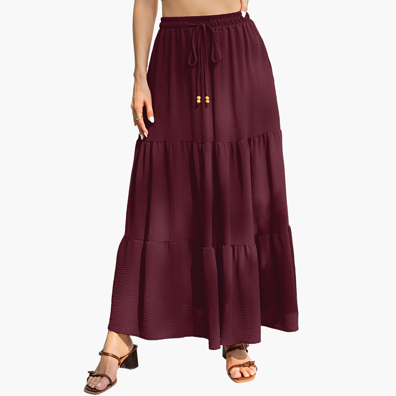 Damen Boho Maxirock mit Stufen und Kordelzug – Sommer, Freizeit, Elegant