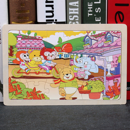 Kinder Holzpuzzle Set mit Aufbewahrungsbox – Lernspielzeug für Jungen und Mädchen, Tier- und Fahrzeugmotive, ab 3 Jahren