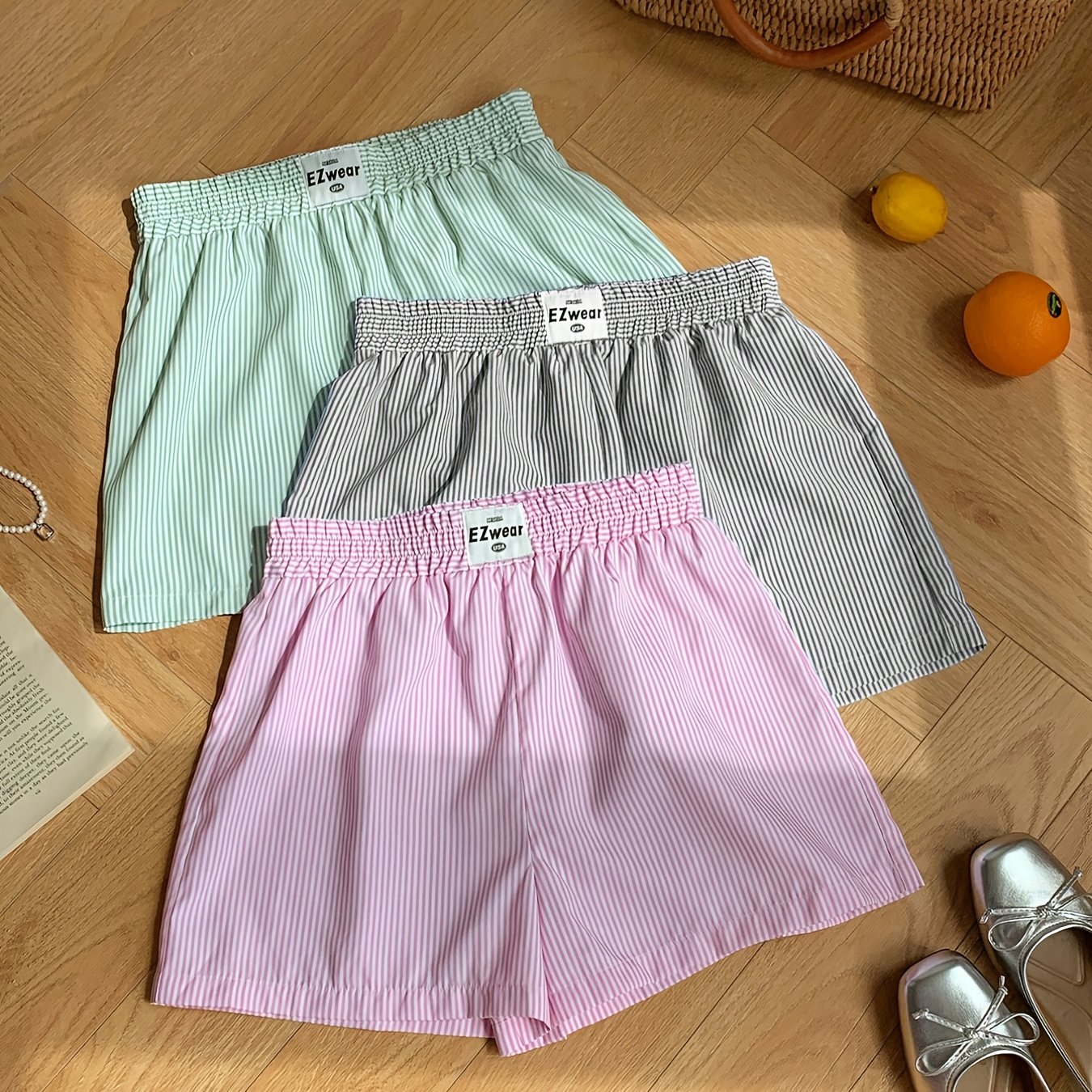 Damen Pyjama Shorts Set mit Streifenmuster – Bequeme Freizeitshorts für Zuhause und Schlaf