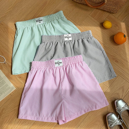 Damen Pyjama Shorts Set mit Streifenmuster – Bequeme Freizeitshorts für Zuhause und Schlaf