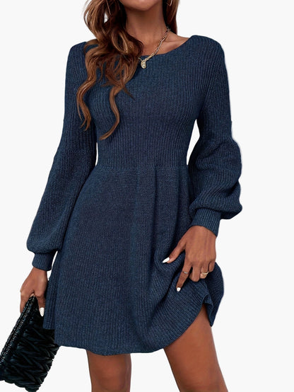 Damen Strickkleid Elegant A-Linie mit Ballonärmeln – Perfekt für Alltag & Büro