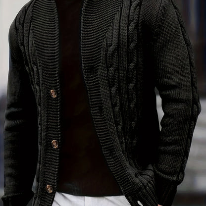 Herren Strickjacke Zopfmuster mit Schalkragen und Knöpfen