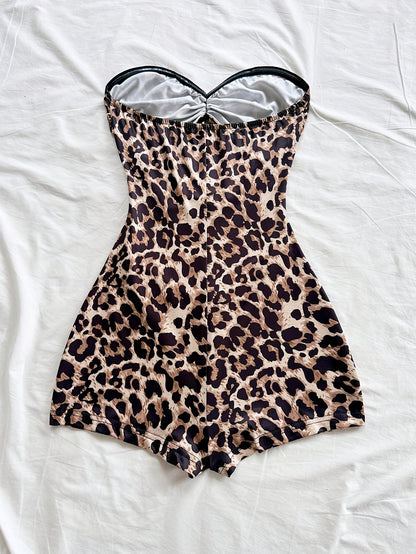 Damen Vintage Badeanzug mit Leopardenmuster und Cut-Outs – Retro Einteiler für Strand & Pool