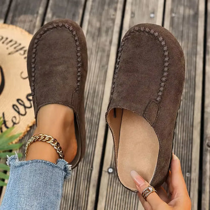Damen Slipper Mules mit Ziernaht Komfortschuhe Braun