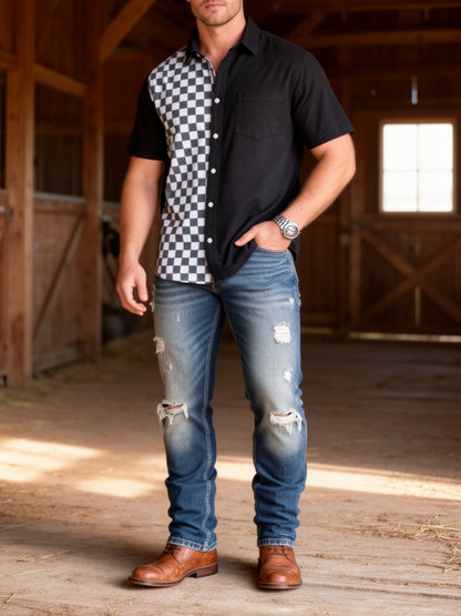 Herren Kurzarm Freizeithemd mit Karomuster und modernem Schnitt – Trendiges Resort Shirt für Alltag und Ausgehen