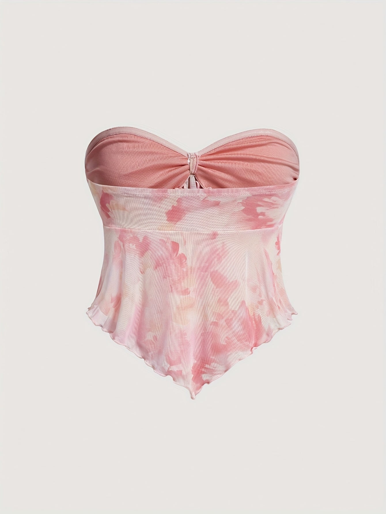 Damen Bandeau-Top mit Schleifen-Detail und abstraktem Muster – Modisches Party- und Ausgeh-Oberteil