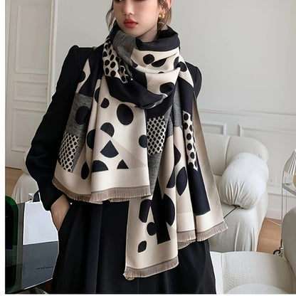 Schal mit grafischem Punkte-Muster, Schwarz Beige Grau