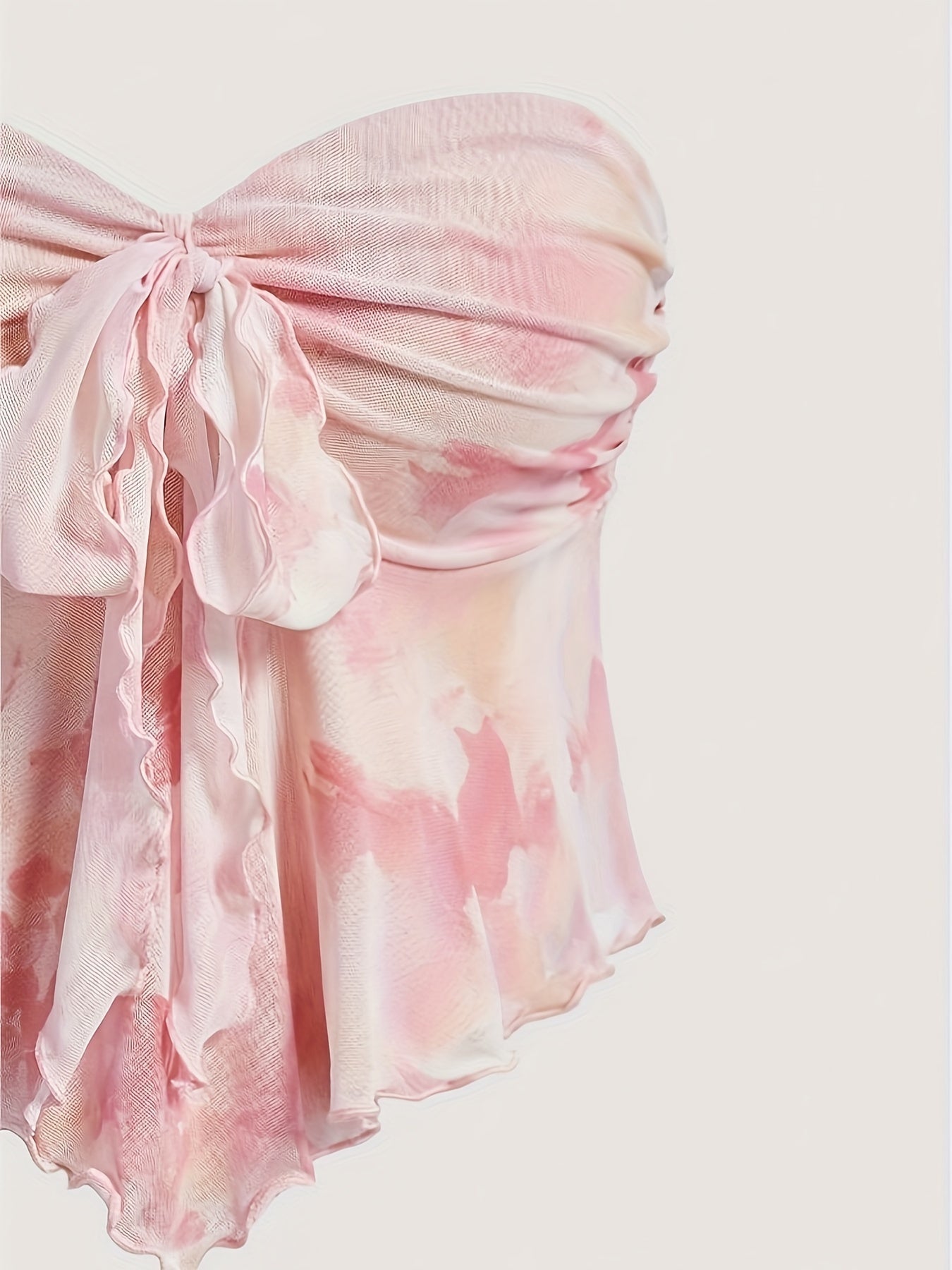 Damen Bandeau-Top mit Schleifen-Detail und abstraktem Muster – Modisches Party- und Ausgeh-Oberteil