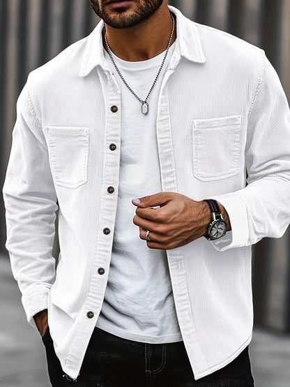 Herren Cordhemd Overshirt mit zwei Brusttaschen Langarm Freizeithemd