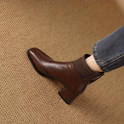 Damen Stiefelette mit Blockabsatz, quadratischer Spitze & geripptem Schaft
