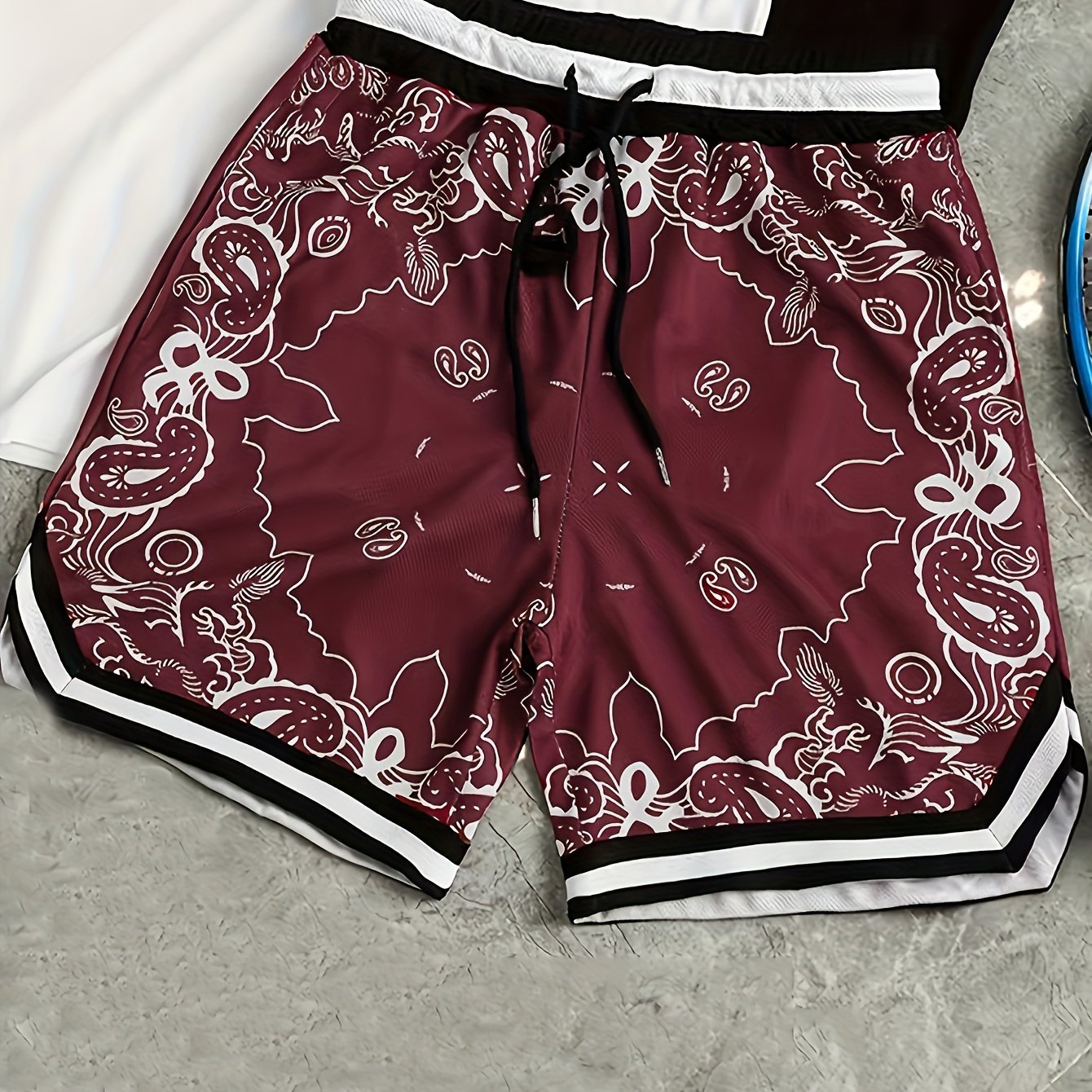 Herren Bandana-Print Basketball Shorts Sport Streetwear Freizeit