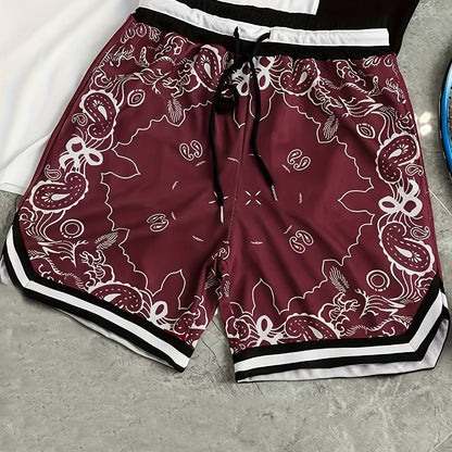 Herren Bandana-Print Basketball Shorts Sport Streetwear Freizeit