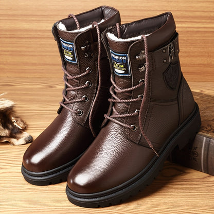 Herren Stiefeletten Schnürstiefel mit Profilsohle – Winterstiefel Schwarz / Braun