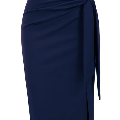 Damen Eleganter Midirock mit Knoten-Detail und Schlitz – Perfekt für Büro & Ausgehen