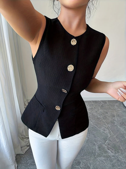 Damen Elegante Ärmellose Weste mit Knopfleiste – Perfekt für Büro und Freizeit
