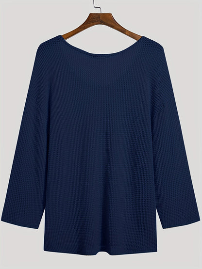 Herren Strickpullover V-Ausschnitt Lockerer Mesh-Look Freizeitpullover für Alltag und Urlaub