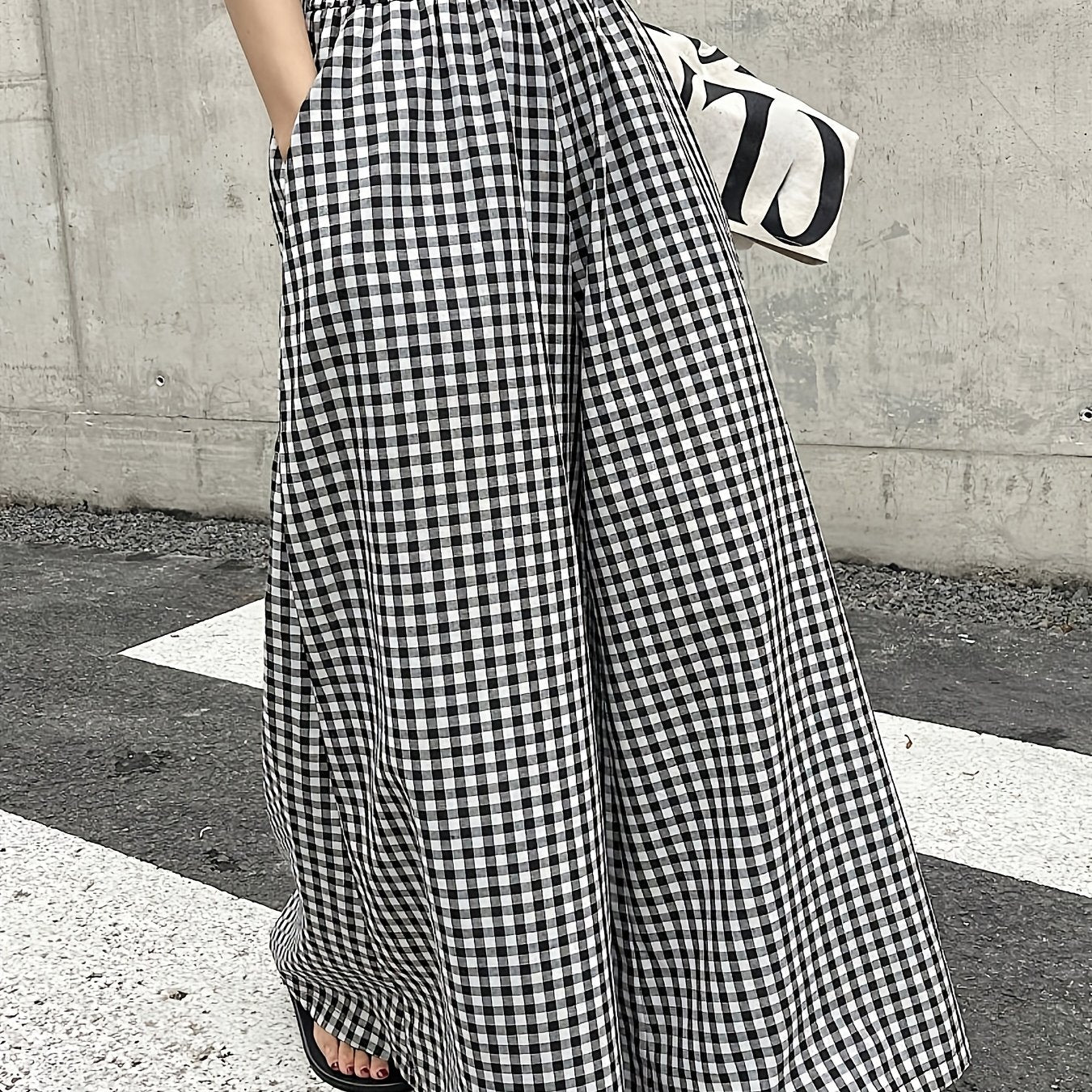 Damen Weitgeschnittene Karohose mit Hoher Taille – Stilvolle Freizeithose für Alltag und besondere Anlässe