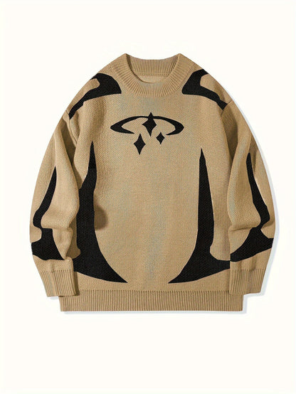 Unisex Strickpullover Rundhalsausschnitt Langarm mit Muster