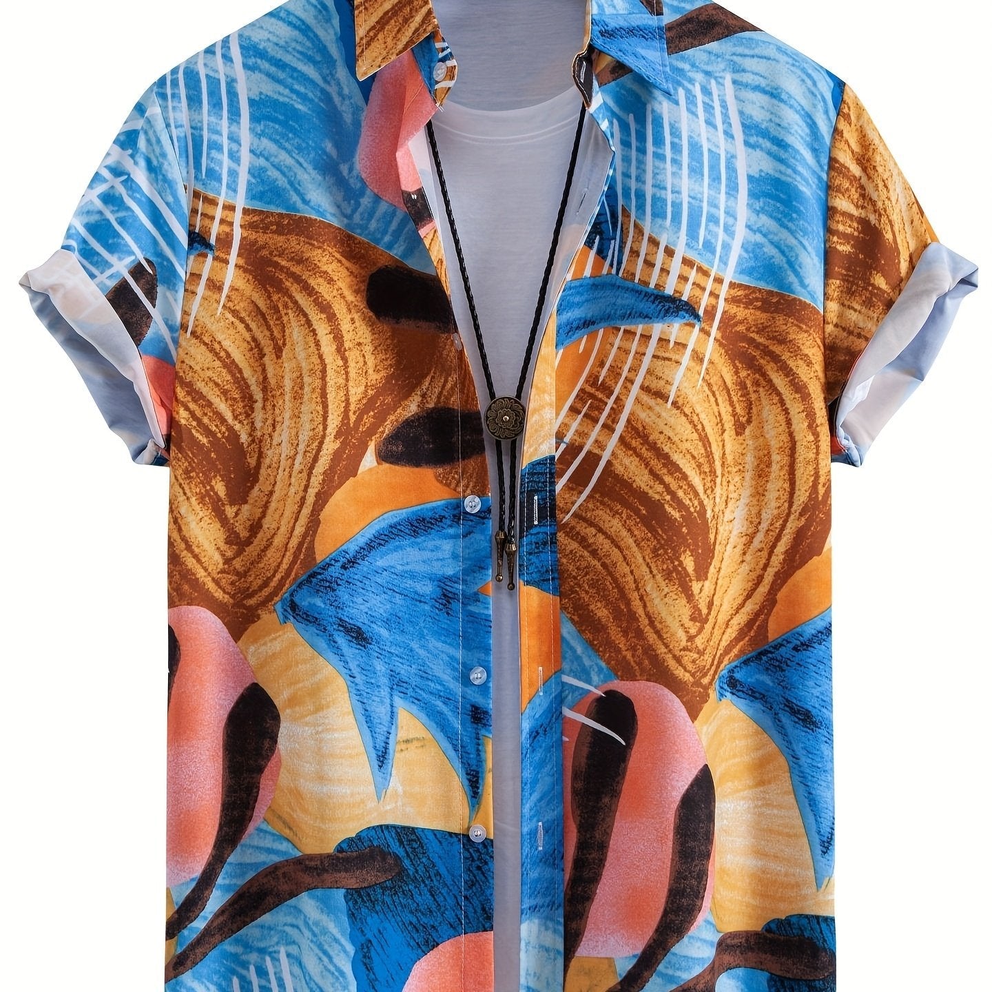 Herren Kurzarm Freizeithemd mit Muschel-Print – Modernes Urlaubshemd für Strand und Sommer