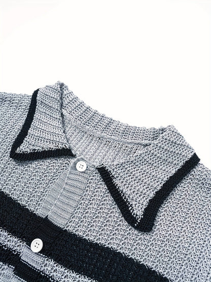 Herren Offene Strick-Poloshirt im Retro-Stil – Lässige Eleganz für Freizeit und Urlaub
