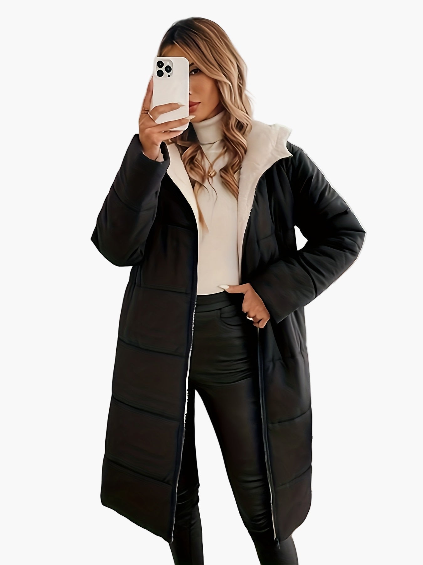 Damen Winter Steppmantel mit Kapuze – Eleganter langer Mantel für kalte Tage