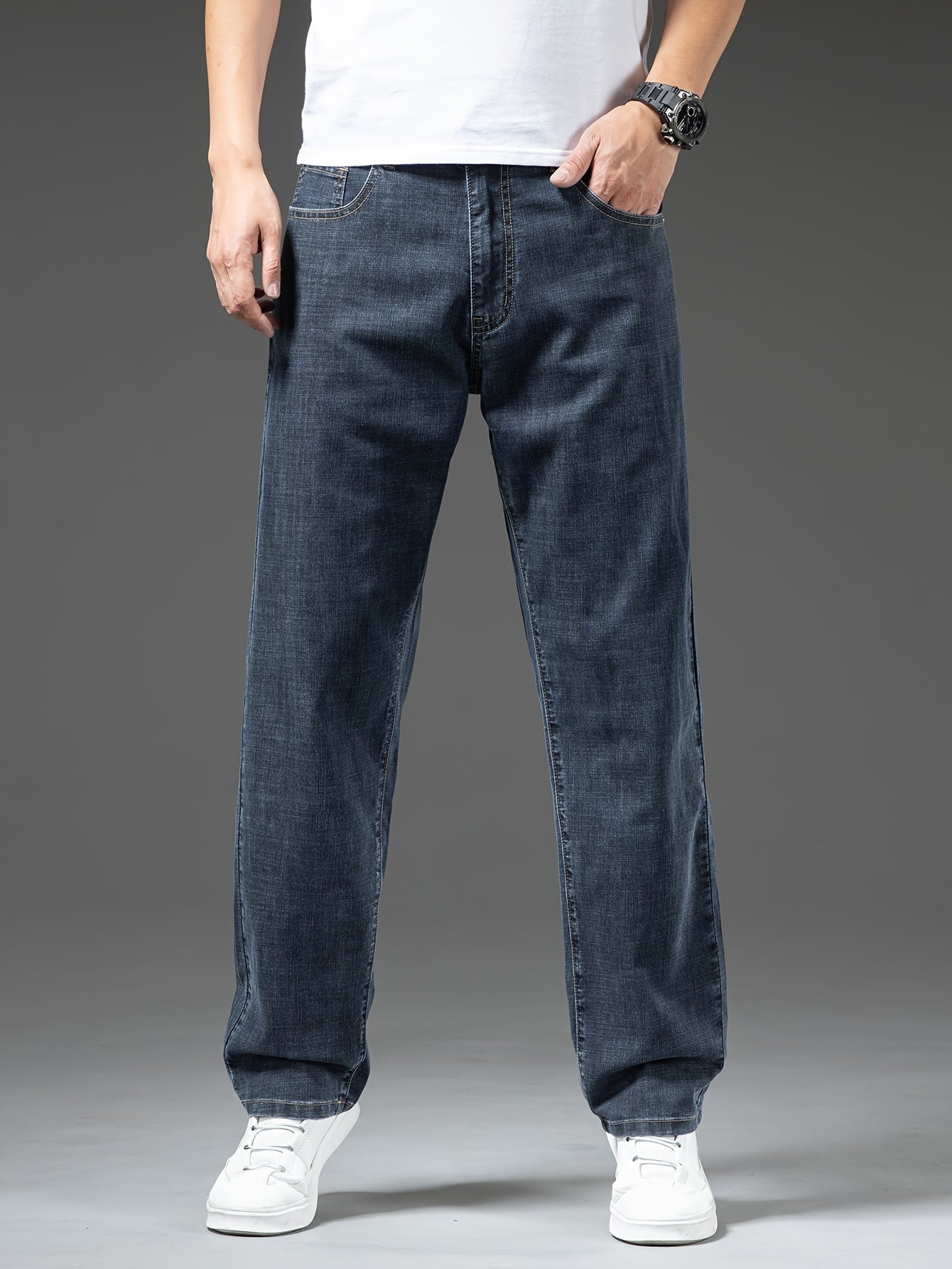 Herren Jeans Regular Fit Weit Bequem Freizeit Basic Denimhose