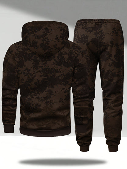 Herren Hoodie & Jogginghose Set Tarnmuster, Sportanzug mit Kapuze und Kordelzug, Trainingsanzug