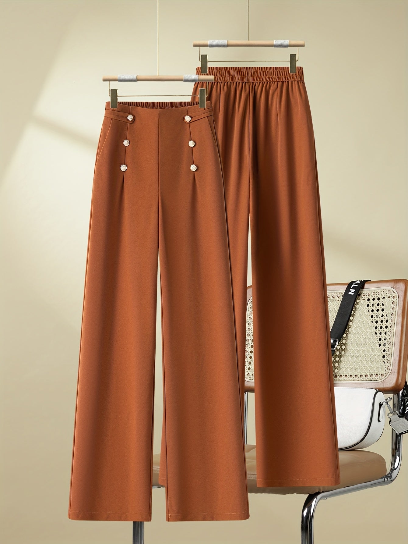 Damen Weite Hose mit Knopfdetails – Eleganter Freizeit-Look für Büro & Alltag