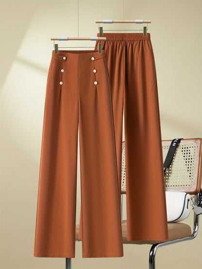 Damen Weite Hose mit Knopfdetails – Eleganter Freizeit-Look für Büro & Alltag