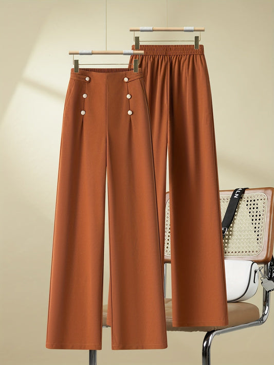 Damen Weite Hose mit Knopfdetails – Eleganter Freizeit-Look für Büro & Alltag