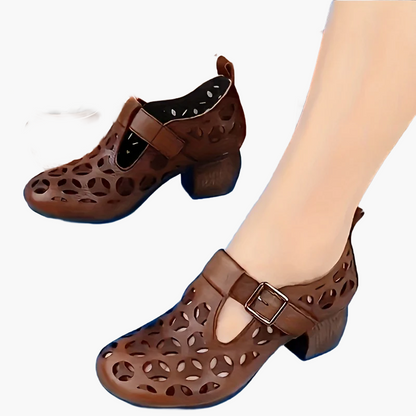 Damen Mary Jane Blockabsatz Schuhe im modischen Cut-Out Design – Stilvolle Alltagsschuhe für Frühling und Freizeit