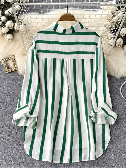 Damen Streifen-Bluse im Boyfriend-Stil mit Knopfleiste und Brusttaschen – Elegante Freizeit- und Businessmode