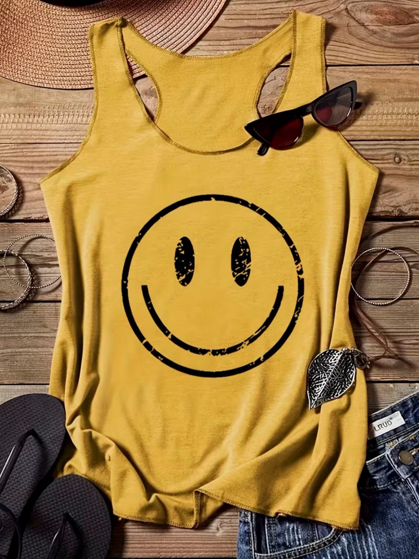 Damen Tanktop mit Smiley Print – Lässiges Sommer Freizeitshirt