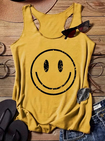 Damen Tanktop mit Smiley Print – Lässiges Sommer Freizeitshirt
