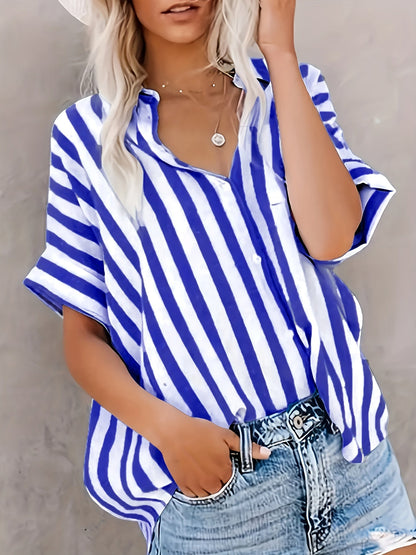 Damen Sommerbluse im Streifen-Look – Lässige Hemdbluse für Freizeit und Urlaub