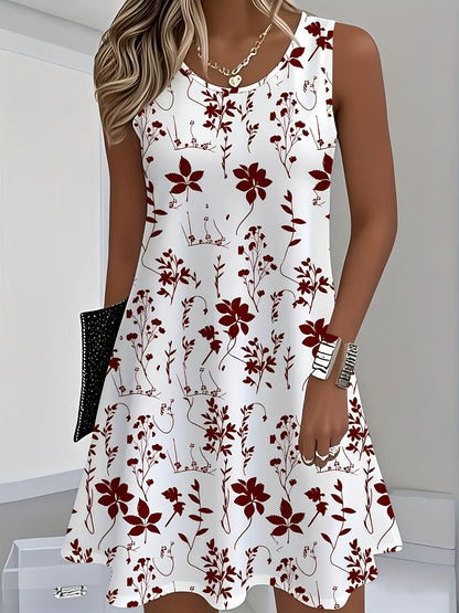 Damen Sommerkleid Ärmellos mit Blumenmuster – Elegantes Freizeitkleid für Alltag und Urlaub