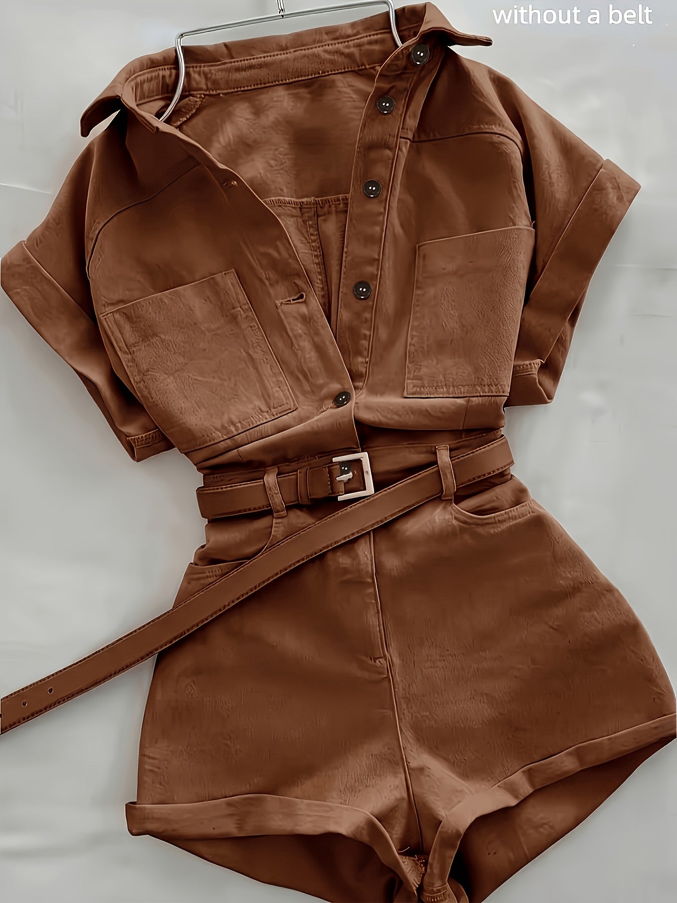 Damen Utility-Style Jumpsuit mit Gürtel und Knopfleiste – Modischer Einteiler für Freizeit und Alltag