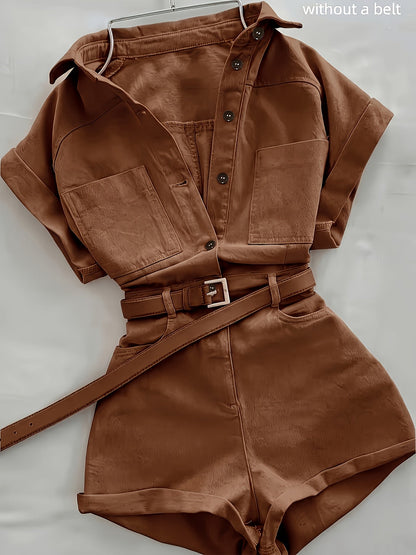 Damen Utility-Style Jumpsuit mit Gürtel und Knopfleiste – Modischer Einteiler für Freizeit und Alltag