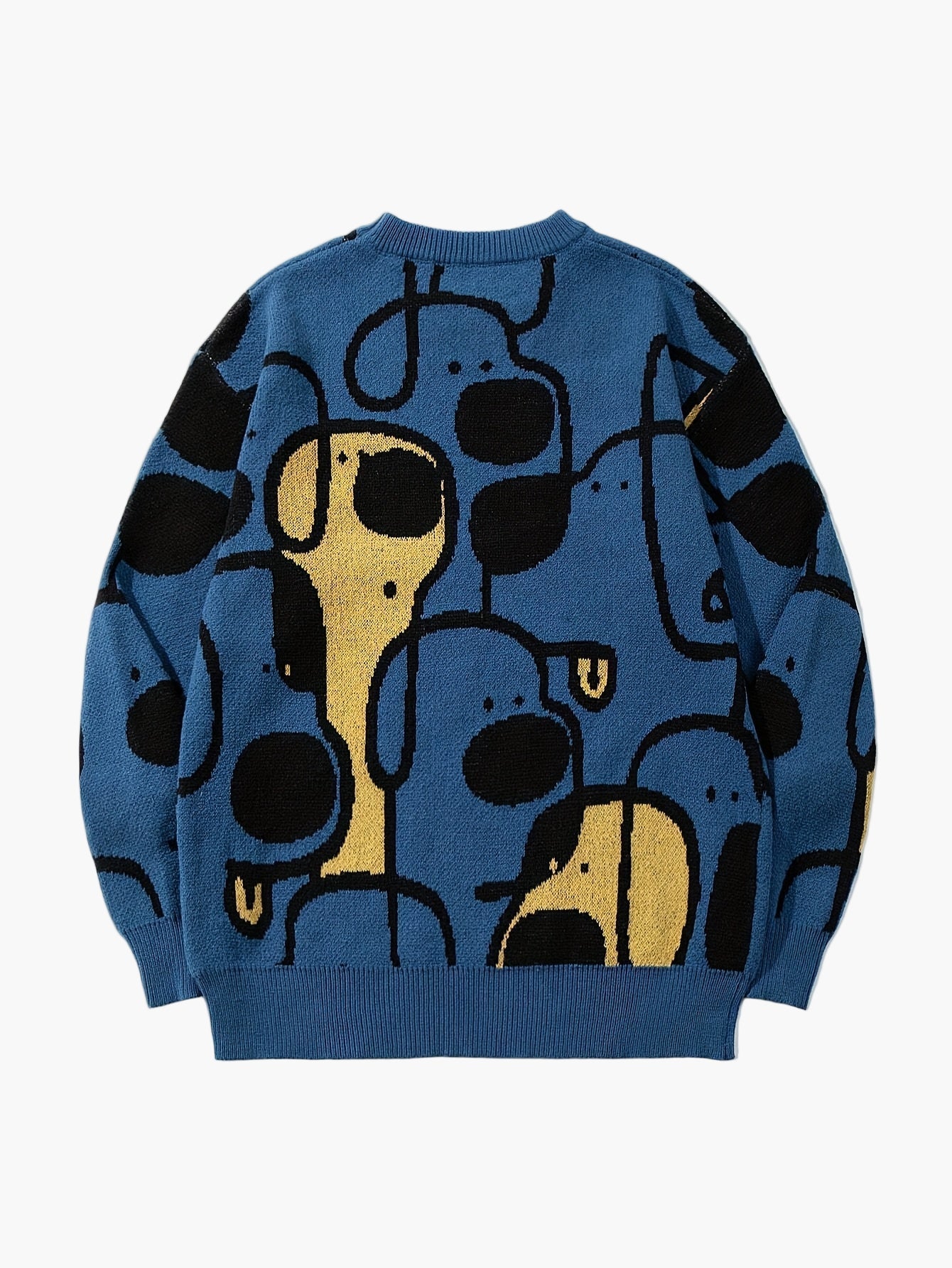 Herren Pullover mit abstraktem Hunde-Muster, lockerer Strick, ideal für Herbst und Winter, Casual Style