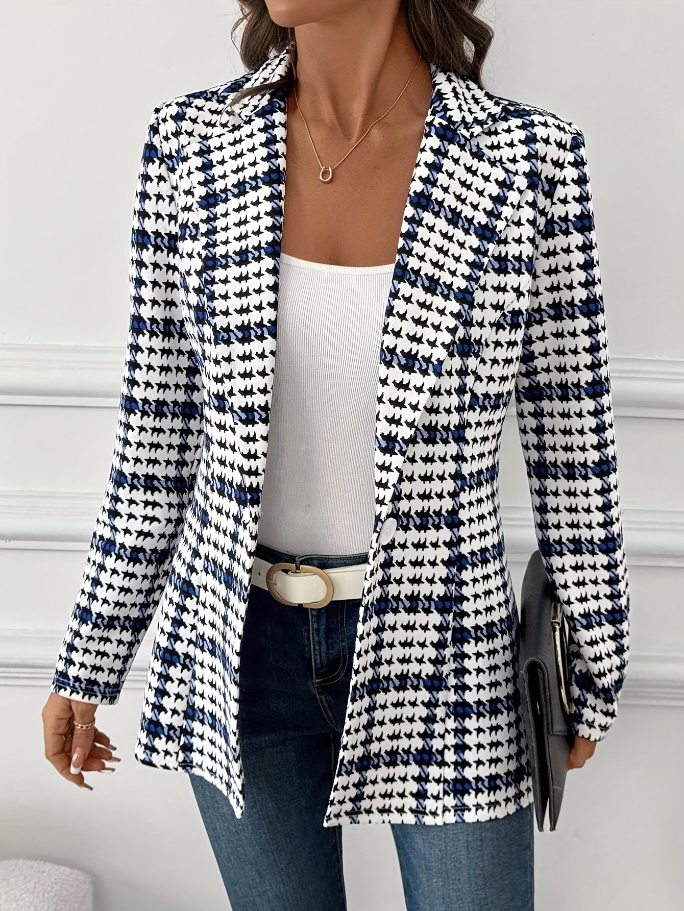 Damen Eleganter Business Blazer im Karo-Design für Büro und Alltag
