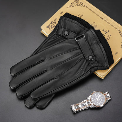 Unisex Handschuhe Schwarz mit Riegelverschluss & Strickbund
