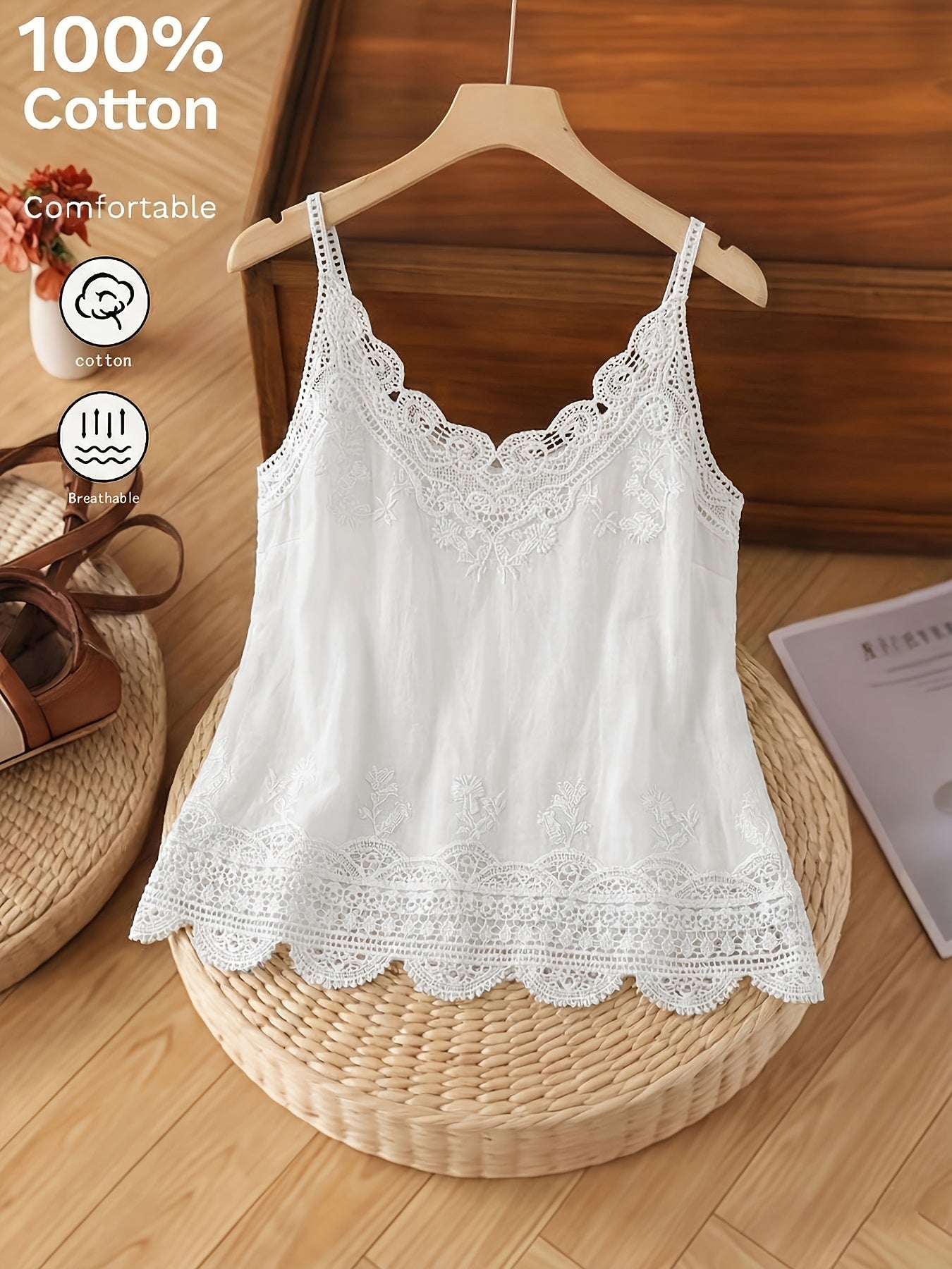 Damen Sommer Spitzen-Top im Boho-Stil – Lässiges Trägertop für Freizeit & Urlaub