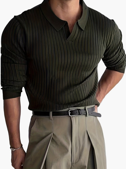 Herren Strickpolo mit Rippenstruktur – Modernes Freizeitshirt für Herbst und Winter