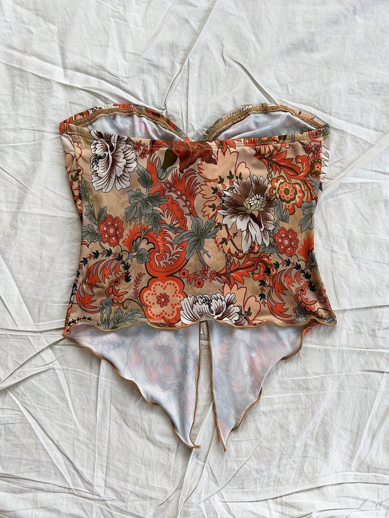 Damen Bandeau Crop Top mit Blumenmuster und Knoten – Vintage Stil, Modisches Festival- und Sommer-Outfit