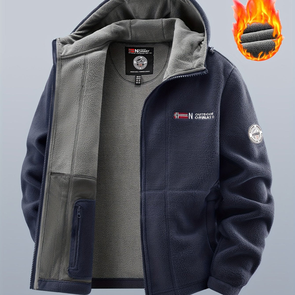 Unisex Kapuzen-Fleecejacke mit Reißverschluss, warmes Futter