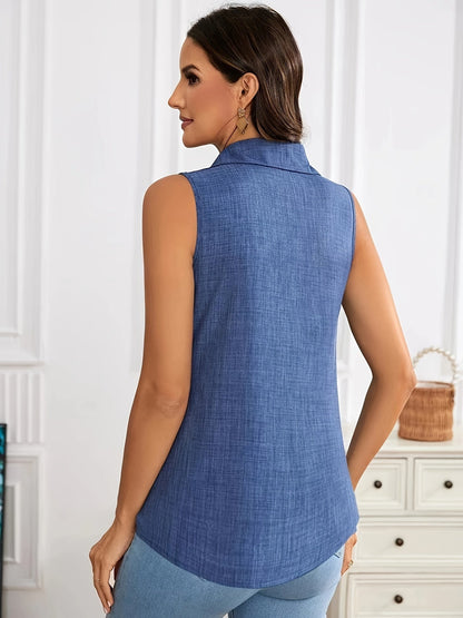 Damen ärmellose Bluse mit Knopfleiste und Polokragen – Eleganter Sommer-Look für Büro und Freizeit